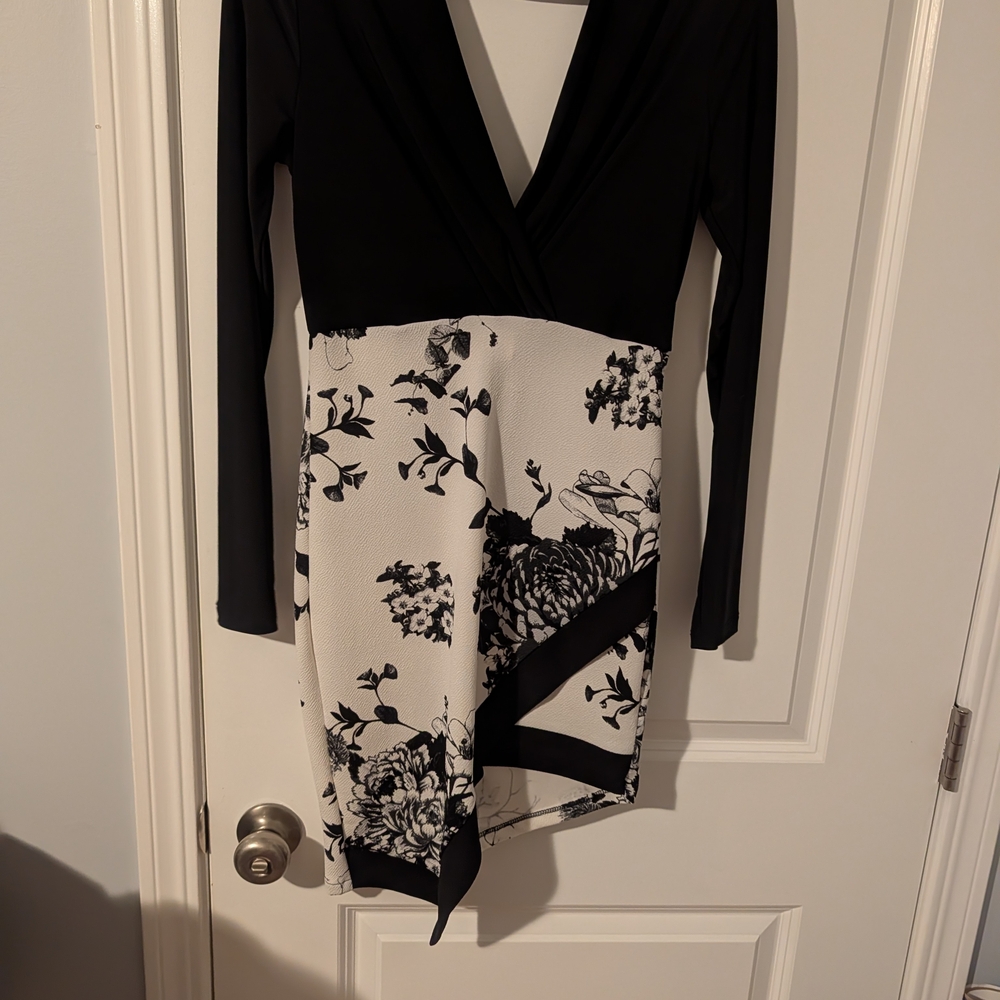 Windsor Black and White Asymmetrical Floral Dress